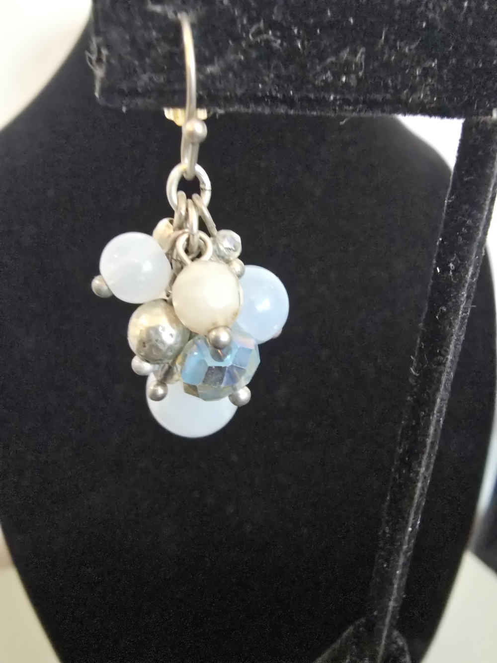 Chico's Cluster Drop Earrings in Pale Blue and Creamy Beige - Picture 2 of 3